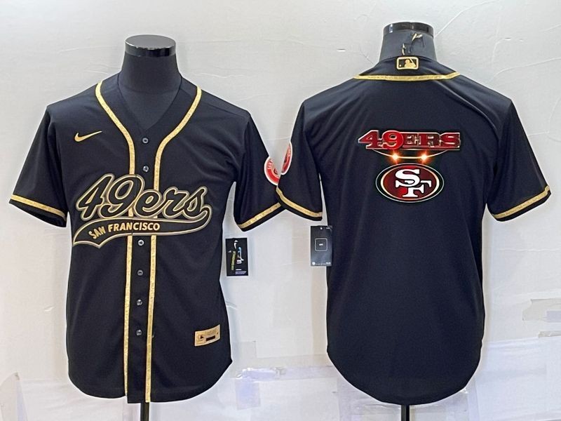 Men's San Francisco 49ers Black Gold Team Big Logo With Patch Cool Base Stitched Baseball Jersey